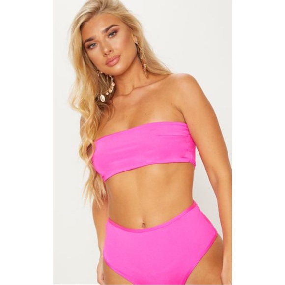 Pink Bandeau Bikini Top & High Waisted Bottom - Picture 4 of 8